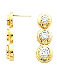 14K Yellow Gold Three-Stone Diamond Earrings - 1.00 Ct. Total Weight -- LIFETIME WARRANTY