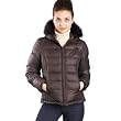 Jessie G. Women's Quilted Short Down Jacket with Fox Fur Trim in Black, Brown, or Dark Gray