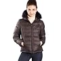 Jessie G. Women's Quilted Short Down Jacket with Fox Fur Trim in Black, Brown, or Dark Gray