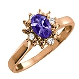 0.53 Ct Oval Blue Tanzanite and White Topaz 14k Rose Gold Ring
