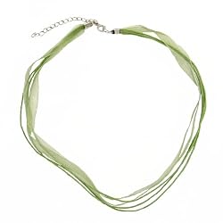 Necklace Cord For Pendants - D14 - 5-Strand Organza and Cord Mixed ~ 17" + 2" Extension Chain ~ Silver Plated Ends ~ Olive Green