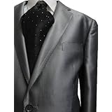 G. Fiorelli 2 Button Men's Suit Shiny Light Silver Sharkskin with Hand-Pick Stiching