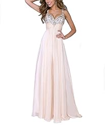 V-neck Chiffon Sleeveless Sequined Evening Dress/Prom Dress/Wedding Party Dress 