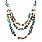 Tiger Eye, Turquoise and White Freshwater Cultured Pearl Three-Row Necklace with Sterling Silver...