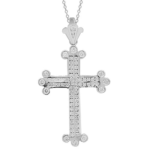 14K White Gold Mens Diamond Cross 6.01 Ctw