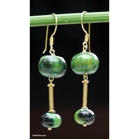 Gold plated chrysocolla earrings, 'Convergence' by 