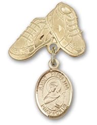Gold Filled Baby Badge with St. Perpetua Charm and Baby Boots Pin