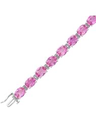 Created Pink Sapphire and Diamond Sterling Silver Bracelet