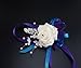 Wrist Corsage - White Rose with Purple Turquoise Ribbon