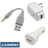 Buy 2-in-1 USB Sync and Charge Cable + USB Car Charger + USB Home Travel Charger for Apple iPod... 