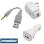 3-in-1 USB Sync & Charge Cable + USB Car Charger + USB Home Travel Charger for Apple iPod Shuffle 4GB 3rd Generation
