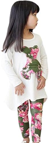 Urparcel Girls T-shirt Long Sleeve Irregular Tops Flower Leggings Pants Sets