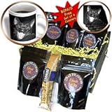 Sandy Mertens Cat Designs - B&W Black Cat Yawning - Coffee Gift Baskets - Coffee Gift Basket