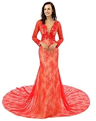 Long Sleeves Mermaid Lace Evening Dress/Pageant Dress/Party Dress  with a Chapel Train 