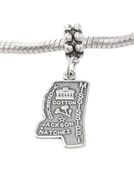 Sterling Silver State of Mississippi Dangling European Bead Charm