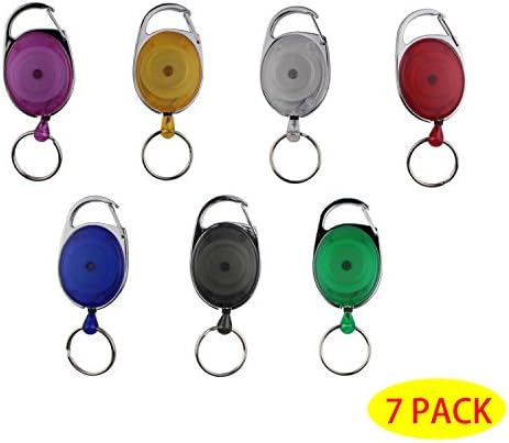 HOSL 7 Pack Assorted Color Translucent Retractable Carabiner Reels for ID Badge Holders, Key Cards and ID Cards