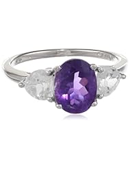 Sterling Silver Swiss Blue Topaz and Created White Sapphire 3-Stone Ring