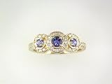 14K Tanzanite & Diamond 3 Button Ring