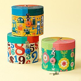 Kids Printed Bank with Padlock - Money Bank (Garden) 4.5 dia. x 4h