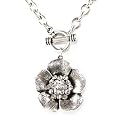 Silver Flower Necklace on 7mm Chain, Accented with 19 White Crystals, Adjustable 18 Inch and 19 Inch Necklace