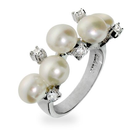 Eve's Addiction Scattered Pearls and CZs Sterling Silver Ring