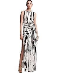 V-neck Slit Wrap Bateau Neck Silk Striped Print Spaghetti Strap 2011  Dress