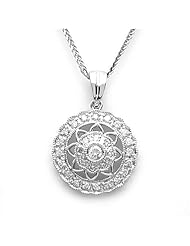 18k White Gold Diamond Medallion Pendant with Chain (0.30 cttw, H-I, SI)