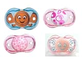 Razbaby Keep-it-Kleen Pacifier Set - Finley Clown Fish, Pink Circles, Betty Butterfly and Pink Dasiy & Hearts