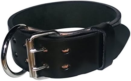 Pitbull &amp; Big Large Breeds Black Leather Dog Collar and Leash Lead Pet Training Set (4' Leash, 2" Width Fits 20-23" Neck)