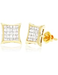 Diamond stud earrings kite shape, 0.45 CT, White Princess cut in 14K Yellow Gold