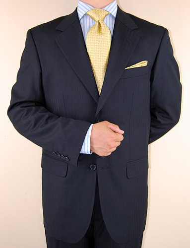 **NEW 2009 DESIGNER COLLECTION** New Mario Italian 2 Button Men Suits Virgin Wool 140s ~ Highest Quality ~ Perfect Fit ~ DK Navy Stripe