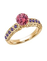 1.14 Ct Round Pink Diamond Purple Amethyst 14K Yellow Gold Ring