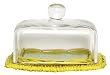 Hand Woven Lemon Yellow Painted Willow Base with Square Glass Tart Dome 7"L x 5.25"H