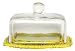 Hand Woven Lemon Yellow Painted Willow Base with Square Glass Tart Dome 7"L x 5.25"H