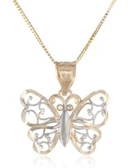 14k Two Tone Gold Butterfly Pendant Necklace, 18"
