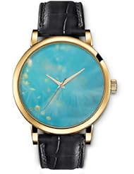 SPRAWL Aanalog Fashion Series Gold Ladies Watches of Genuine Black Leather Strap,Unique Wrist Watch for Women Girls Designed with Yellow petal on blue sky