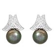 Earrings With Precious Stones - Genuine Diamonds and 8-8.5mm Freshwater Pearls Made in White Gold Length 15.5mm