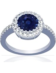 14K White Gold Round Cut Blue Sapphire Ring With Sidestones (GIA Certificate)