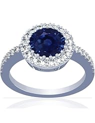 18K White Gold Round Cut Blue Sapphire Ring With Sidestones (GIA Certificate)