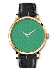 SPRAWL Aanalog Fashion Series Gold Ladies Watches of Genuine Black Leather Strap,Unique Wrist Watch for Women Girls Designed with green Flowers