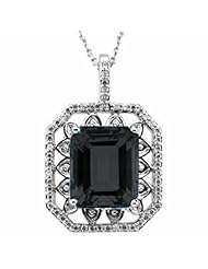14K White Gold Emerald Cut Onyx and Diamond Pendant -- LIFETIME WARRANTY