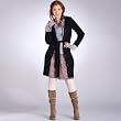 Long belted cardigan in chunky jersey knit with hood black 10/12