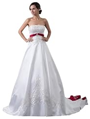 Strapless Beaded Two-Toned Spring Fall Winter Satin   Ball Gown Wedding Dress  with a Chapel Train  With a Ribbon  and a Sash 
