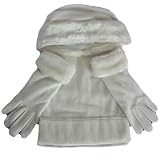 STUNNING IVORY WHITE CLOCHE 3 PIECE HAT SCARF GLOVE SET