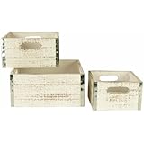Wald Imports Set of 3 Square Wood Crates with Metal Trim, Distressed White