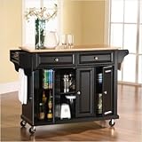 Crosley Furniture Natural Wood Top Kitchen Cart in Black