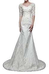 Modest V-neck Lace Satin  Dress