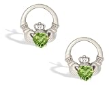 14K White Gold Genuine Heart Peridot and Diamond Celtic Claddagh Earrings
