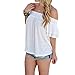 Sunward(TM) Women Off Shoulder Short Sleeve Casual Shirt (Large, White)