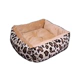 Soft Plush Leopard Print Pet Bed - Beige [16" x 16" x 5.5"]